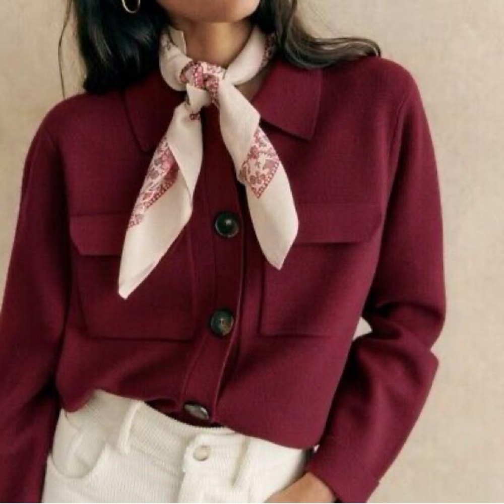 Sezane Betty Cardigan Burgundy Sz S